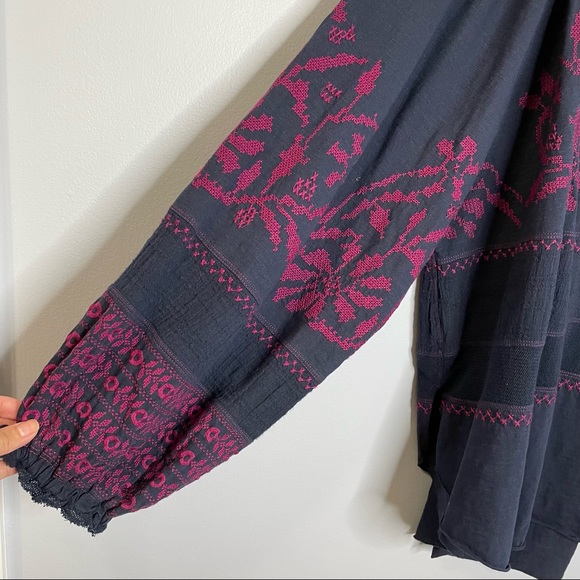 Free People Persuasion Balloon Sleeve Embroidered Peasant Top - Picture 4 of 10